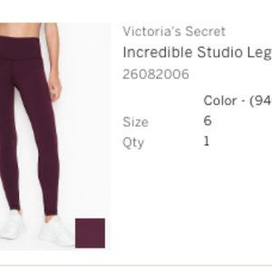 Victoria's Secret Incredible Studio Legging size 6